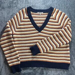 Madewell Striped Arden V Neck Sweater Knit Sweet dahlia Medium‎